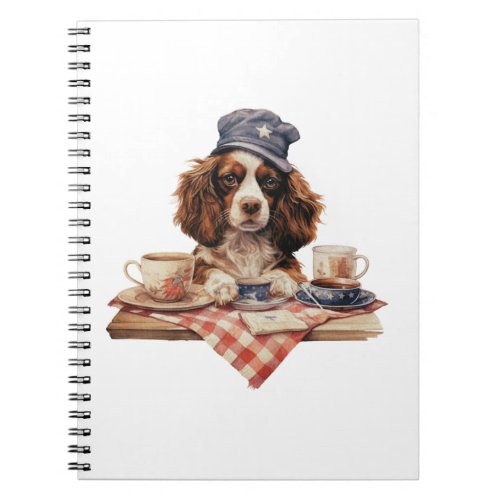 Charming Cute Dog with American Hat on 4th of July Notebook