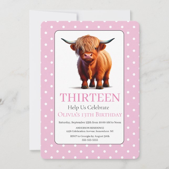 Charming Cute Highland Cow birthday  Invitation (Front)
