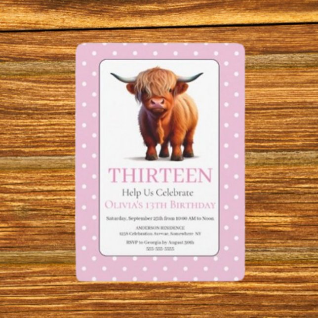 Charming Cute Highland Cow birthday  Invitation (Girls Holy Cow 1st Birthday Invitation)