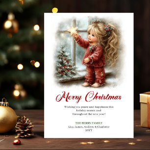 Charming Cute Little Girl Winter Scene Greeting Holiday Card