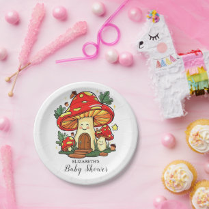 Charming Cute Mushroom Baby Shower Paper Plates