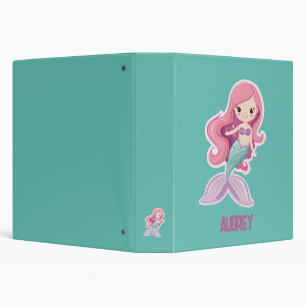 Charming Cute Pastel Mermaid with Kids Name 3 Ring Binder