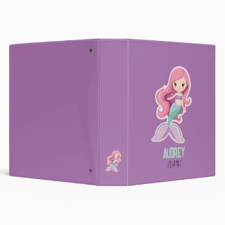 Charming Cute Pastel Mermaid with Kids Name 3 Ring Binder
