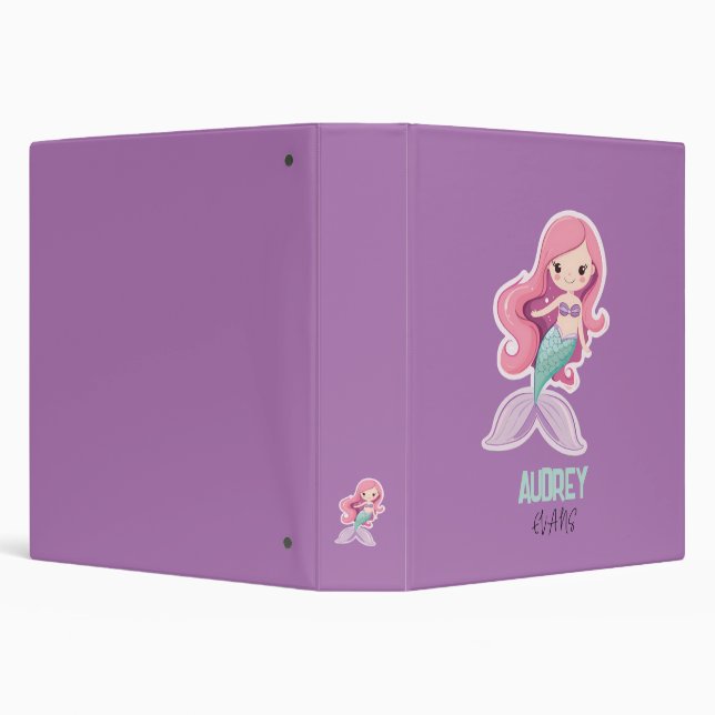 Charming Cute Pastel Mermaid with Kids Name 3 Ring Binder (Background)