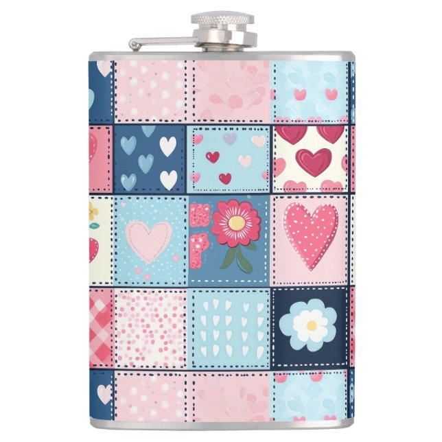 Charming Cute Patchwork Design  Flask (Front)