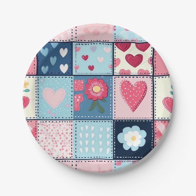Charming Cute Patchwork Design  Paper Plates (Front)