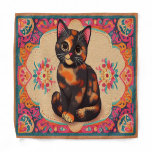 Charming Cute Tortoiseshell Cat Vibrant Border Bandana