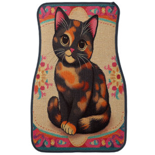 Charming Cute Tortoiseshell Cat Vibrant Border Car Floor Mat