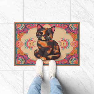 Charming Cute Tortoiseshell Cat vibrant border Doormat