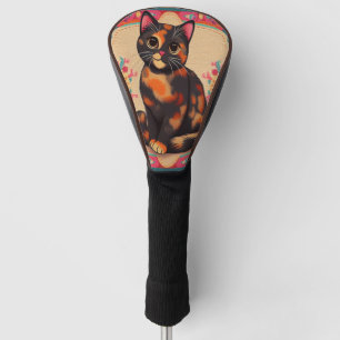 Charming Cute Tortoiseshell Cat Vibrant Border Golf Head Cover