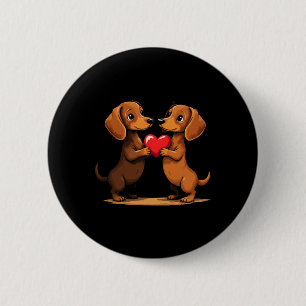 Charming Dachshund Puppy Heart For Valentine's Day Button