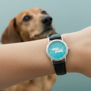 Charming Dachshund Watch Teal Face Leather Band