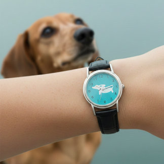 Charming Dachshund Watch Teal Face Leather Band
