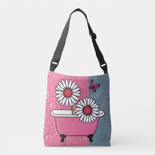 Charming Daisy Bathtub with Butterfly Design Crossbody Bag