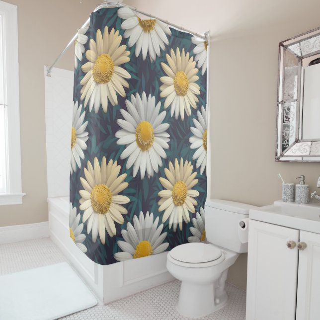 Charming Daisy Collection Versatile Floral Pattern Shower Curtain (In Situ)