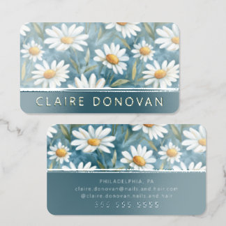 Charming Daisy Floral Foil Spot Gloss Business Cards