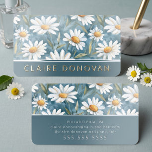 Charming Daisy Floral Foil Spot Gloss Business Cards