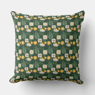 Charming Daisy Floral Green Yellow Pattern Throw Pillow