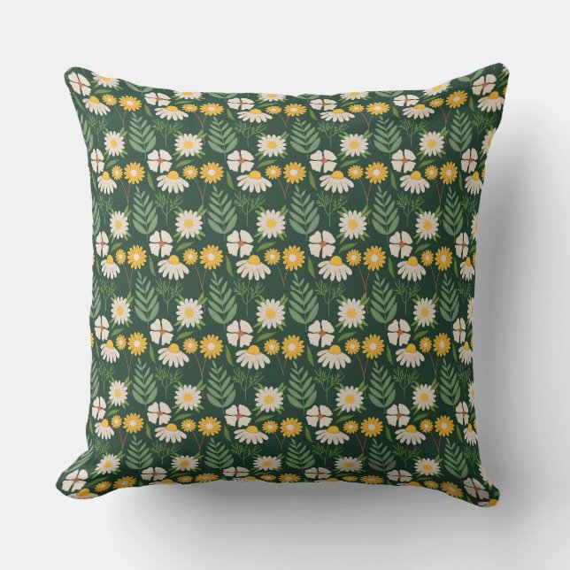 Charming Daisy Floral Green Yellow Pattern Throw Pillow (Front)