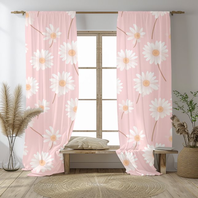 Charming Daisy Kids Room Pattern in Soft Pink Sheer Curtains (Creator Uploaded)