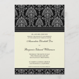 Charming Damask 5x7 Wedding Invitation: black Invitation