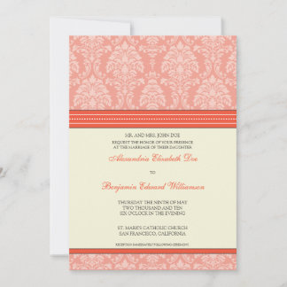 Charming Damask 5x7 Wedding Invitation: coral Invitation