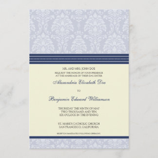 Charming Damask 5x7 Wedding Invitation: navy Invitation