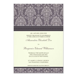Charming Damask 5x7 Wedding Invitation: plum 5x7 Paper Invitation Card