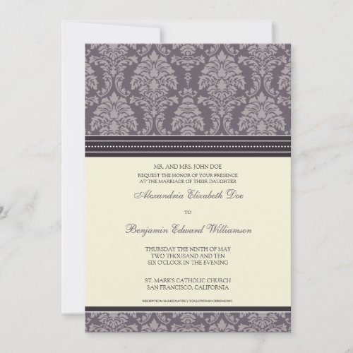 Charming Damask 5x7 Wedding Invitation: plum