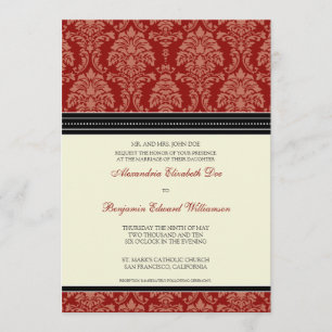 Charming Damask 5x7 Wedding Invitation: red Invitation