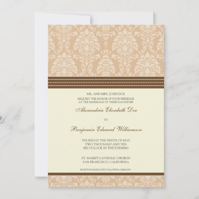 Charming Damask 5x7 Wedding Invitation: taupe Invitation (Front)
