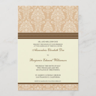 Charming Damask 5x7 Wedding Invitation: taupe Invitation