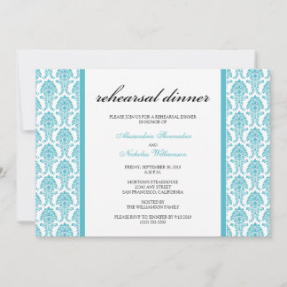 Charming Damask Rehearsal Dinner Invitation (aqua)