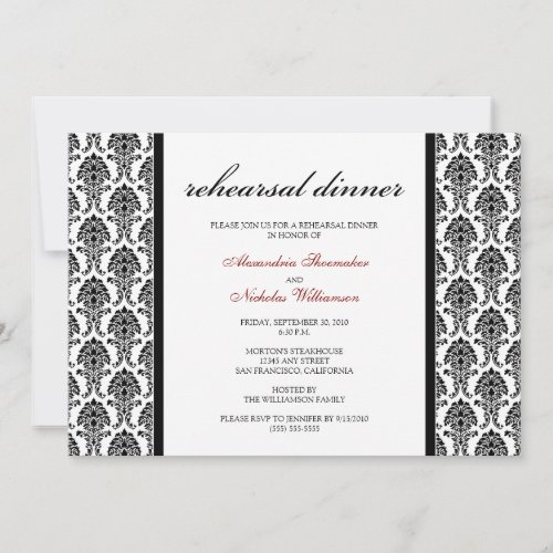 Charming Damask Rehearsal Dinner Invite (black)