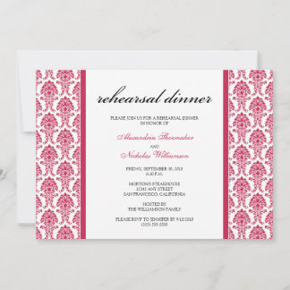Charming Damask Rehearsal Dinner Invite (fuschia)