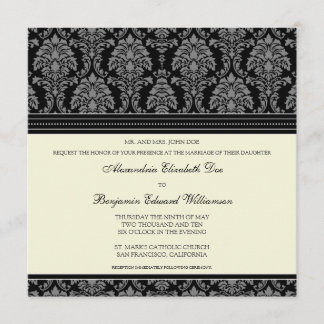 Charming Damask Square Wedding Invitation: black Invitation