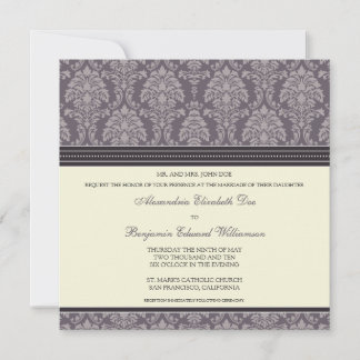 Charming Damask Square Wedding Invitation: plum Invitation
