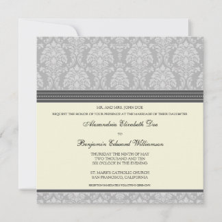 Charming Damask Square Wedding Invitation: silver Invitation