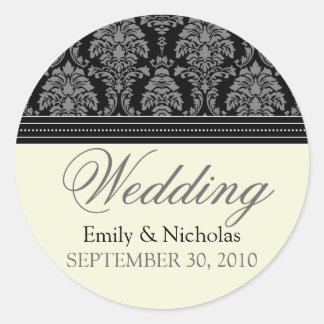Charming Damask Wedding Invitation Seal (black)
