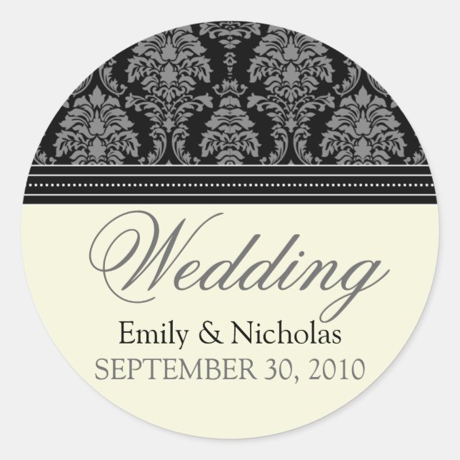 Charming Damask Wedding Invitation Seal (black) (Front)