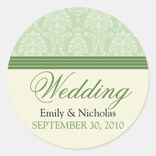 Charming Damask Wedding Invitation Seal (green) (Front)