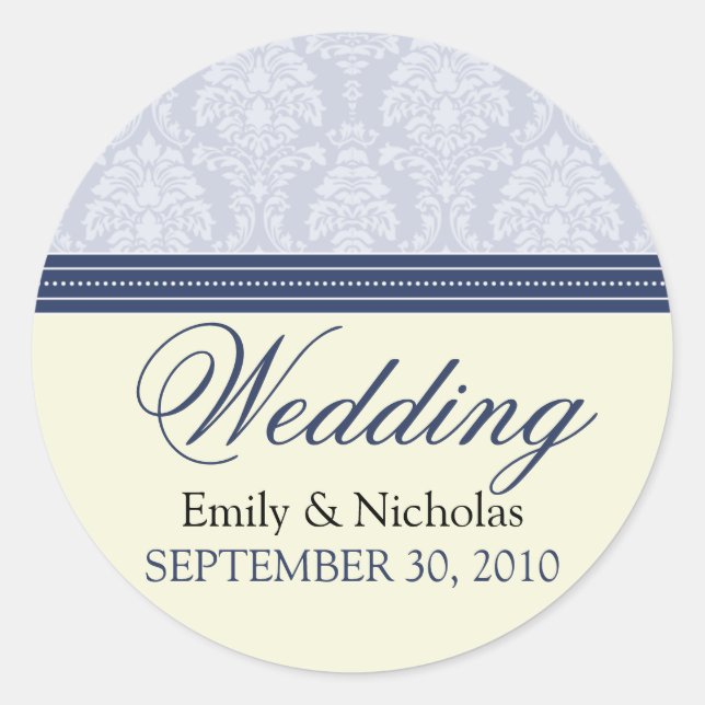 Charming Damask Wedding Invitation Seal (navy) (Front)