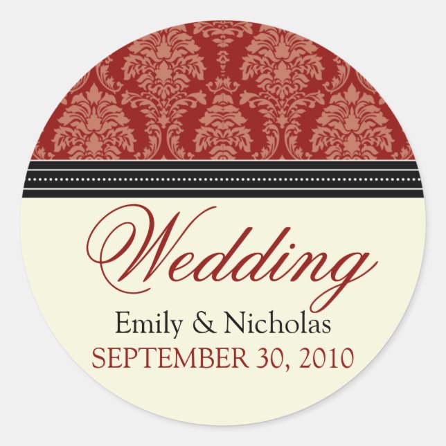 Charming Damask Wedding Invitation Seal (red) (Front)
