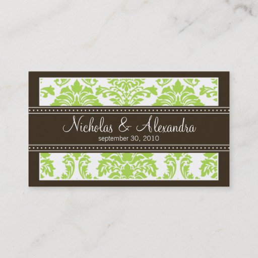 Customizable Charming Damask Wedding Web Business Card (lime)