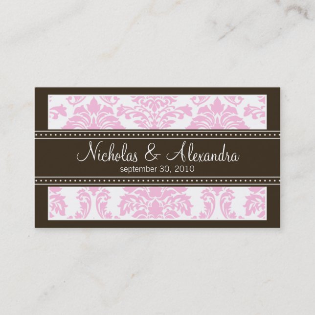 Charming Damask Wedding Web Business Card (pink) (Front)