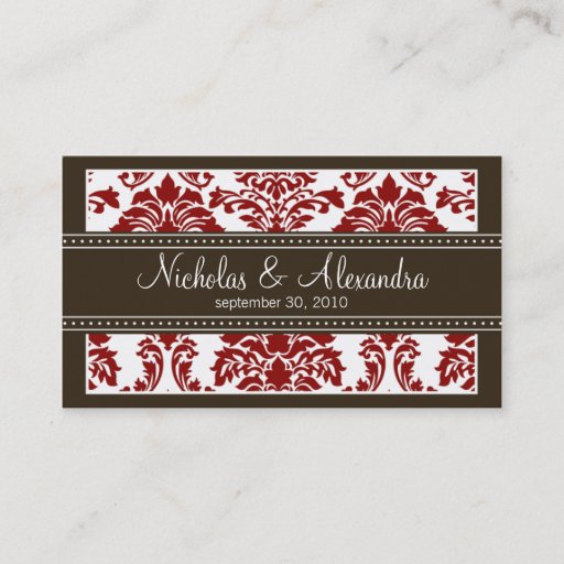 Customizable Charming Damask Wedding Web Business Card (red)
