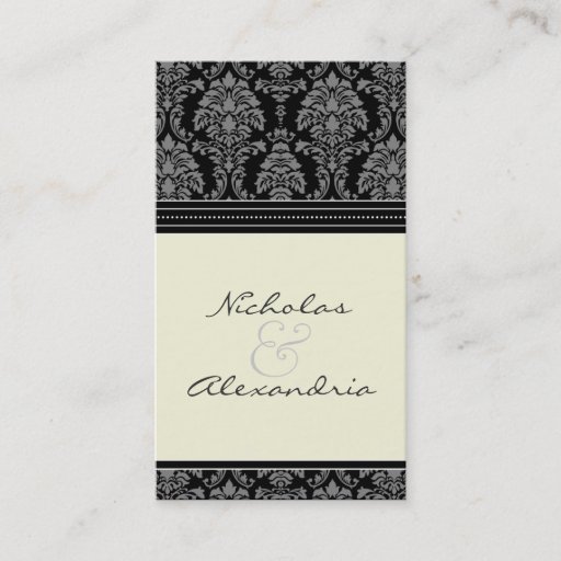 Customizable Charming Damask Wedding Web Card (black/ivory) Business Card Templates