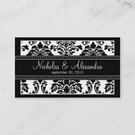 Customizable Charming Damask Wedding Web Card (black/white) Business Card