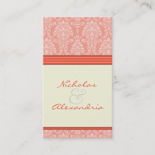 Charming Damask Wedding Web Card (coral/ivory) Business Cards