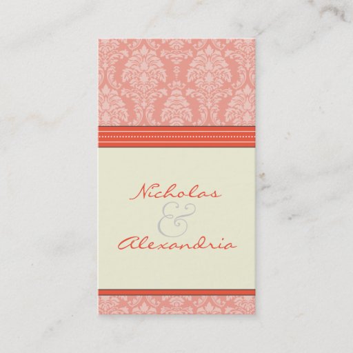 Customizable Charming Damask Wedding Web Card (coral/ivory) Business Cards